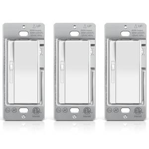 lot 12375 image: BESTTEN 3 Pack Slide Dimmer Light Switch, Quiet Rocker, Super Slim Single Pole or 3 Way Dimmable Switch, Max 300W LED, CFL, 600W Incandescent, ETL Listed, White