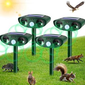 lot 13882 image: JahyElec 4 Pack Solar Ultrasonic Animal Repeller Outdoor Cat Repellent Deer Repellent Devices with Motion Sensor,Squirrel,Dog,Raccoon,Rabbit, Coyote, Skunk Repellent for Yard Garden Animal Deterrent