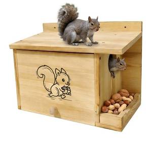 lot 13884 image: DFWRFVA Extra Large Squirrel House (15.7 inches), Anti-Predation Squirrel Nest Box, with Squirrel Feeder, Carbonized Cedar Wood Outdoor Squirrel House, Solid Wood Backyard Wildlife Shelter