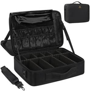 lot 13892 image: MONSTINA Large Makeup Case, 3 Layers Makeup Bag Cosmetic Organizer Brush Bag Barber Train Case Makeup Artist Box for Hair Curler Hair Straightener Brush Set and Cosmetics