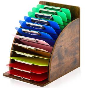 lot 13900 image: Wonderjune Wooden Clipboard Holder Storage Metal Rack with Raised Side Panel Clipboard Organization for Classroom Office School Teacher, Clip Boards Not Included (Black Vintage)