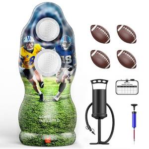 lot 13901 image: QPAU Life-Size Inflatable Football Target with Dual-Hole & Water-Filled Base - Includes 4 Balls, 2 Pumps & Dry Erase Scoreboard - Heavy Duty Outdoor Backyard Sports Toss Games for Kids, Teens & Adults