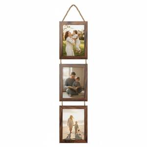 lot 14283 image: Lavezee 5x7 Picture Frames Collage Walnut Brown, 3 Opening 5 x 7 Hanging Picture Frames Vertical for 5 by 7 Inch Photos for Wall Decor