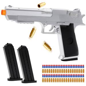 lot 14284 image: DaoDaoZhu Soft Bullet Toy Gun Pistol with Shell Ejecting for IndoorOutdoor Shooting Games, Halloween Costume Fake Prop Gun Model, Educational Play Toy Guns, ChristmasBirthday Gifts (Silver)