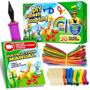 lot 14289 image: Learn & Climb DIY Balloon Animal Kit for Beginners. Fun Twisting & Modeling Activity for Party. Makes 30 Sculptures, Pump and Manual Included. Gift for, Teens Boys and Girls. 120 Pieces.