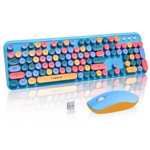 lot 14313 image: FOPETT Wireless Keyboard and Mouse Combo, 105 Keys Full-Sized 2.4 GHz Round Keycap Colorful Keyboards, USB Receiver Plug and Play, for Windows, Mac, PC, Laptop, Desktop (Blue Colorful)