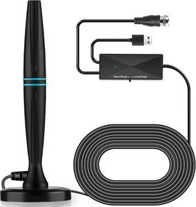 lot 14316 image: Lyrwihn TV Antenna Indoor, Antenna for Smart TV, Support 4K 1080p with Signal Booster for Local Channels, Long Range Reception - Cable Length 18ft (Dark Grey)