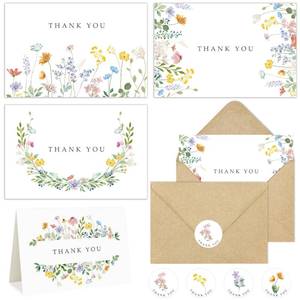 lot 14324 image: Hidreas 100 Pack Floral Thank You Cards with Envelopes, Watercolor Wildflower Thank You Notes with Kraft Envelopes Sticker for Birthday Wedding Baby Shower Bridal Shower Teachers Graduation, 4 x 6 Inch