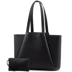 lot 14337 image: LOVEVOOK Work Tote Bags for Women - PU Leather Laptop Tote Bag for Women with Clutch, Large Capacity Office Purse Computer Briefcase for Casual Business Travel, Black