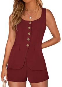 lot 14340 image: PRETTYGARDEN Womens 2 Piece Matching Sets 2026 Fashion Suit Vest Tops Shorts Set Spring Business Casual Vacation Outfits (Wine Red,Medium)
