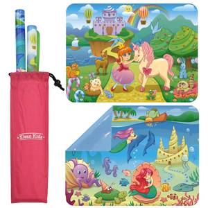 lot 14344 image: Klean Kids 2 Pack Silicone Placemats for Toddlers (Mermaid and Princess) - Non Slip 2-Pack with Travel Bag - Princess & Mermaid - Baby Placemats That Stick to Table for Baby