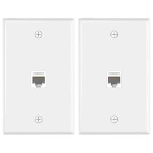 lot 14348 image: VCE Ethernet Wall Plate (UL Listed), 1-Port Cat6 Female to Female Wall Jack, Keystone Wall Plate with RJ45 Keystone Inline Coupler, White (2-Pack)