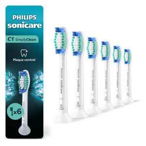 lot 14357 image: Philips Sonicare C1 SimplyClean - Genuine Replacement Electric Toothbrush Heads, White, 6 Pack Up to 18 Month Supply, HX601677