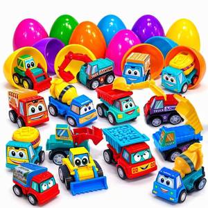 lot 14360 image: stargo 8 Pack Colorful Prefilled Easter Eggs Bulk with Toys - Mini Car Set Construction Engineering Vehicles Pull-Back Cars. Plastic Easter Eggs Filled, Basket Fillers, Party Favors, Boys Goodie Bags