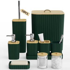 lot 15000 image: InnJoey Bathroom Accessories Set - 10PC Bathroom Set, Green Bathroom Set, Bathroom Accessories Set, Toilet Brush, Bathroom Trash Can & Soap Dispenser