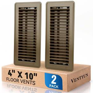 lot 15957 image: 4 x 10 Floor Register Vent Covers 2-Pack, Walkable Powder-Coated Metal Vent Covers with Adjustable Airflow, Curved Safe Edges for FloorWall, Brown