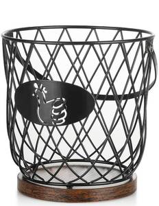 lot 15965 image: AOOHOOA Egg Basket for Gathering Fresh Eggs, Round Egg Collecting Basket with Handle, Egg Holder Countertop Decor & K-Cup Organizer (Metal)