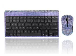 lot 15966 image: Luxury Bling Rhinestone Compact Wireless Keyboard Mouse, 2.4GHz Ultra Thin Small Wireless Keyboard Mouse Combo for Desktop, Laptop - AB Purple