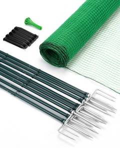 lot 15969 image: Forvenora Temporary Fence with Metal Posts, 40 Hx50L Garden Fence Animal Barrier with Ground Spikes, Plastic Fencing for Outdoor Dogs, Chicken, for Backyard, Patio, Garden