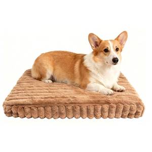 lot 15981 image: wowohpet Dog Beds Flat Dog Crate Bed Waterproof for Meduim Large Dogs with Plush Removable Washable Cover Anti Slip Bottom for Indoor,Khaki,28.7x20.8