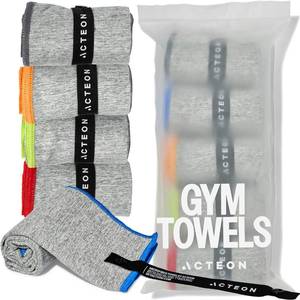 lot 16006 image: Acteon Microfiber Gym Towels 5 Pack, Quick Dry Silver ION Odor-Free Sweat Towel, Super Absorbent Fast Drying for Men & Women, Workout, Yoga, Running, Hiking, Travel �� 16x30.5 Inch