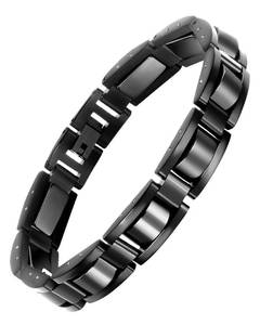 lot 16016 image: Feraco Mens Magnetic Bracelets, Classic Balck Titanium Stainless Steel Bracelets with Natural Hematite Magnet Stones,Mens Jewelry Gifts,8.66 inch