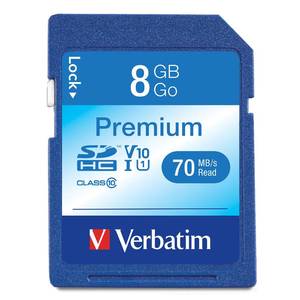 lot 16021 image: Verbatim 8GB Premium SDHC Memory Card, UHS-I V10 U1 Class 10, Blue (96318)