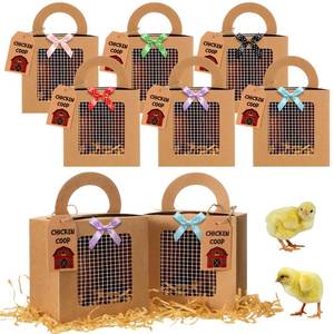 lot 16024 image: ForraFun 12 Pcs Chicken Birthday Party Favor Boxes Farmhouse Animal Foldable Chicken Box with Raffia Grass Farm Gift Treat Boxes Bowknot Paper Straw Chick Coop Goodie Box for Adopt a Chick Birthday