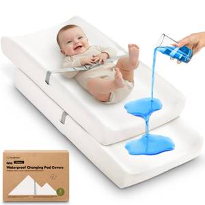 lot 16031 image: 2-Pack Waterproof Changing Pad Covers Boy,Girl �� 32x16 Soft Viscose Derived From Bamboo Baby Changing Table Cover,Wipeable Diaper Change Pad Sheets,Nursery Contour Baby Diaper Change Liner(Soft White)