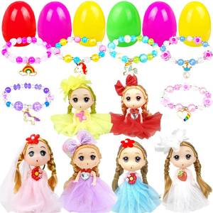 lot 16035 image: JIABNUKKN Easter Basket Stuffers Eggs Filled 6 Pack Large Eggs with Cute Dolls and Colorful Bracelets Inside, Gifts for Kids Prefilled Easter Egg Stuffers for Toddler Girls Easter Toys
