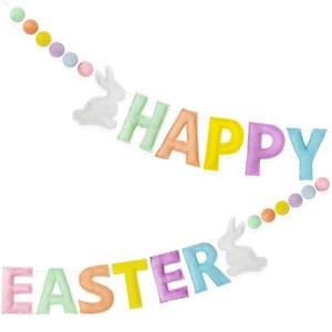 lot 16042 image: Easter Decorations Pre-Strung Felt Pastel Happy Easter Sign Bunny Banner Wool Felt Ball Garland for Happy Easter Spring Nursery Classroom Home Wall Decor Birthday Baby Shower Party Decoration Supplies