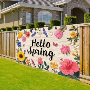 lot 16050 image: Hello Spring Backdrop 71x 43 Hello Spring Banner Flower Butterfly Backdrop Decorations for Photography Background Photo Prop Booth Party Decor