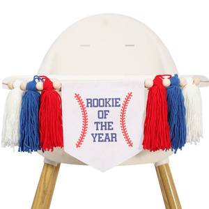 lot 16055 image: UOAOU Rookie of the Year 1st Birthday High Chair Banner - Baseball Theme First Party Decoration, One Highchair Tassel Banner, Boy Photo Prop, Blue