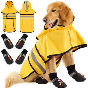 lot 16073 image: Sunnymove Dog Raincoat and Shoes for Weighing 20-38lbs, Spring Summer Waterproof Dogs Boots & Paw Protectors, Adjustable Pet Poncho with Leash Hole for Large Medium Small Dogs, Yellow(Single Side)