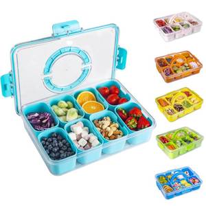 lot 16077 image: WACOI Divided Snack Serving Tray with Lid and Handle Travel Snackle Charcuterie Container Portable Storage Organizer for Candy, Fruits, Nuts, Snacks, Party, Picnic (1pack, Lake blue)