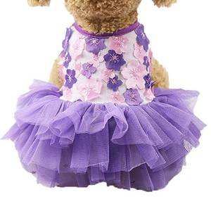 lot 16081 image: Small Dog Dress Female Tiny Puppy Clothes Girl Tutu for Dogs Dresses Harness Birthday Apparel Purple XS