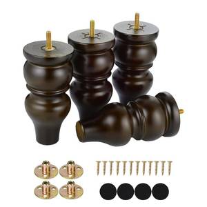 lot 16085 image: Maricome 6 Inch Replacement Furniture Legs Pre-drilled M8 Bolt Bun Feet Set of 4 Wood Legs for Sofa Couch Cabinet Mid Century High Polish Finish