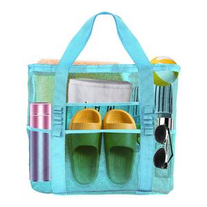 lot 16102 image: Yunaeduo Extra Large Mesh Beach Bag - Lightweight & Foldable Family Beach Bag with 9 Pockets for Toys, Towels & Vacation Essentials - Blue