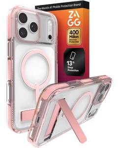 lot 16114 image: ZAGG Santa Cruz Snap Case with Kickstand for iPhone 17 Pro Max - Pink Sorbet, Drop Protection (13ft4m), MagSafe Charging Compatible, ClearGuard Anti-Yellowing Technology, Scratch Resistant Phone Case