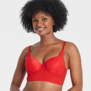 lot 16136 image: Womens Lace Demi Longline Bra - Auden Red 36DD