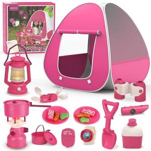 lot 17617 image: Kids Camping Set with Tent - Pop Up Tent, Kids Play Tents Outdoor Toys Camping Tools Set Gift for Girls Age 3 4 5 6 Year Old Birthday Christmas