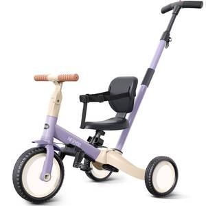 lot 17618 image: newyoo Toddler Tricycle with Push Handle for 1-3 Year Old, Toddler Bike, Birthday Toy for Boys and Girls, 5 in 1 Kids Trike, Balance Bike with Backrest and Safety Belt, Purple, TR007