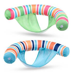 lot 17621 image: SLOOSH Inflatable Pool Floats Chairs Adults, 2 Packs Floating Noodle Chair with Stripes Design Soft Fabric Covered with Sling for Swimming Pool Water Party Summer Lake,Blue,Green