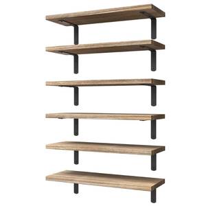 lot 17623 image: WOPITUES Wood Floating Shelves Set of 6, Shelves for Wall Decor, Farmhouse Shelf for Bedroom, Bathroom Storage Shelves, Book Shelves for Living Room - Rustic Brown