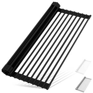lot 17626 image: HANZENMA Roll Up Dish Drying Rack Over The Sink Kitchen Roll Up Sink Drying Rack Multipurpose Foldable Sink Drying Mat, Heat-Resistant, Anti-Slip & Anti-Rust Dish Rack for Kitchen, 20.5 x 13, Black