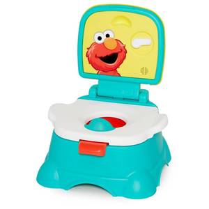 lot 17635 image: Sesame Street Elmo Hooray 3-in-1 Potty Training Toilet Seat and Step Stool, Easy to Clean Design with Flush Handle and Sounds, Portable and Great for Travel, Perfect for Toddler Boys and Girls 1-3