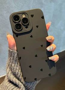 lot 18005 image: Jusnfu for iPhone 16 Pro Case 6.3 Inch 2024, Aesthetic Love Hearts Print Phone Case for Women Girls Men, Slim Silicone Protective Phone Cover for iPhone 16 Pro, Black Love Hearts