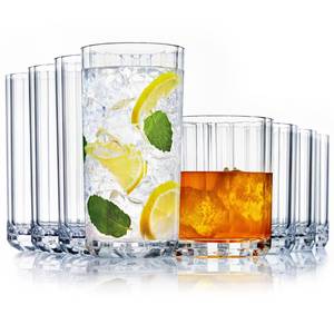 lot 18006 image: US Acrylic Faceted Clear Plastic Reusable Drinking Glasses (Set of 8) 14oz Rocks & 18oz Water Cups, BPA-Free Tumblers, Made in USA, Top-Rack Dishwasher Safe