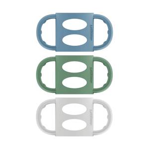 lot 18042 image: Dr. Browns Narrow Baby Bottle Handles, 100% Silicone, Easy Grip Removable Handles for Bottle to Sippy Cup Transition, BlueGrayGreen, 3-Pack, 4m