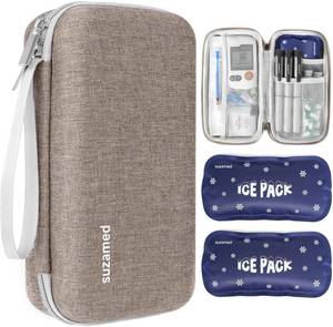 lot 18072 image: suzamed Insulin Cooler Travel Case,EVA Insulation Travel Medicine Kit with 2 Ice Packs for Diabetes Care,Insulin Pen and Other Diabetic Supplies (Brown)